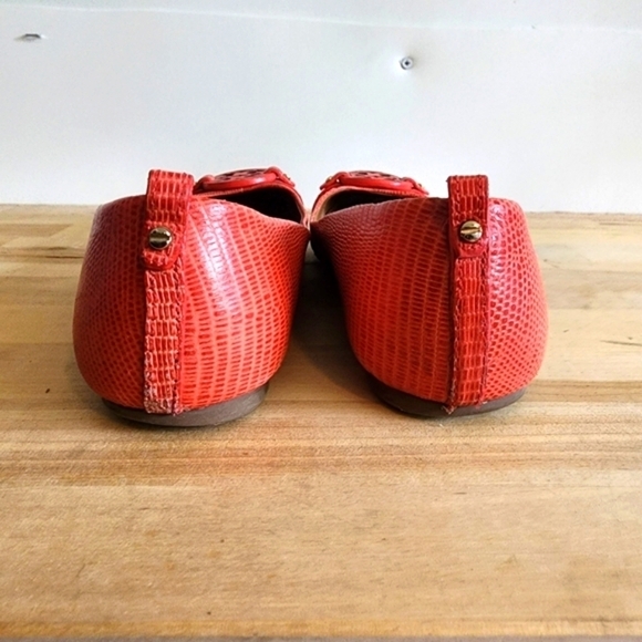 TORY BURCH ORANGE/MELON MINI MILLER LIZARD PRINT LEATHER FLATS SIZE 8 - Picture 2 of 6